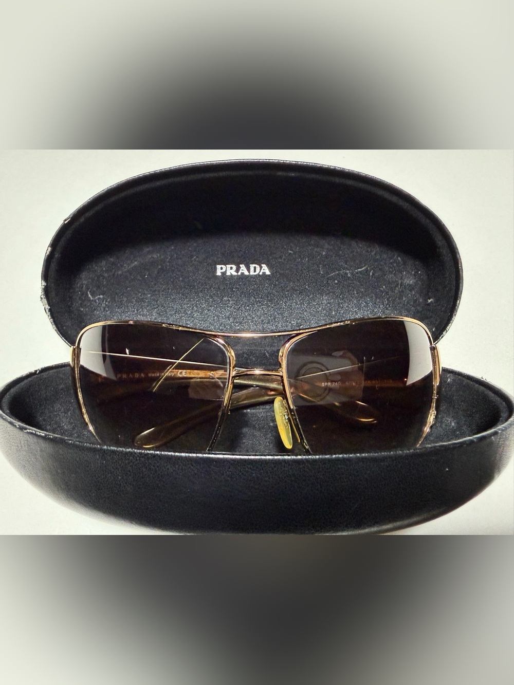 Authentic Prada SPR Gold-Tone Frame Brown Gradient Mens Sunglasses